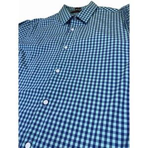 Fairlane & Sons Mens L Slim Fit Button Long Sleeve Shirt Blue & Mint Green Check